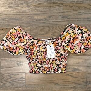 Billabong Multicolor Floral Puff Sleeve Crop Top